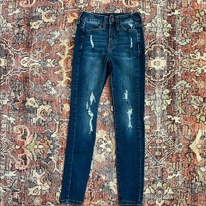 SO Women's Distressed Dark Blue Skinny Jeans